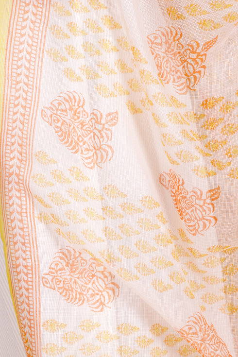 Kota Doria Dupatta In Floral Block Print