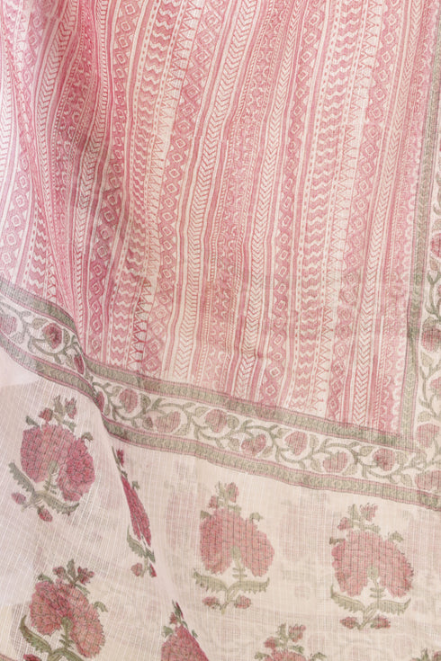 Kota Doria Dupatta In Floral Block Print