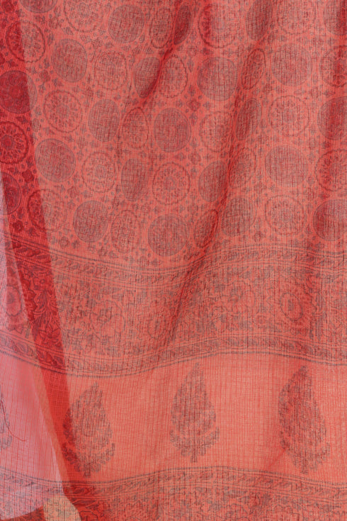 Kota Doria Dupatta In Block Print