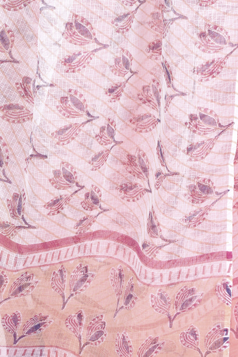 Kota Doria Dupatta In Floral Block Print