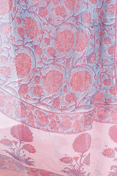 Kota Doria Dupatta In Block Print