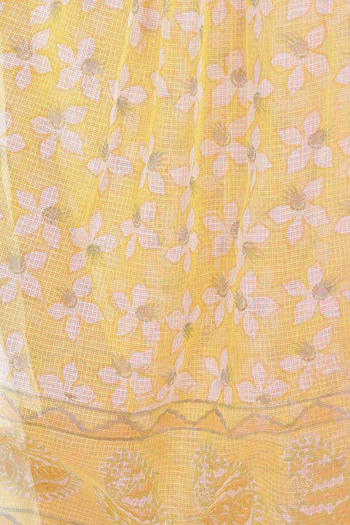 Kota Doria Dupatta In Block Print