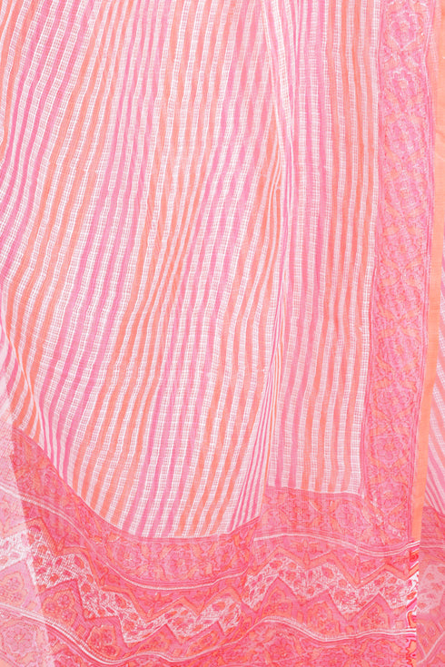 Kota Doria Dupatta In Floral Block Print