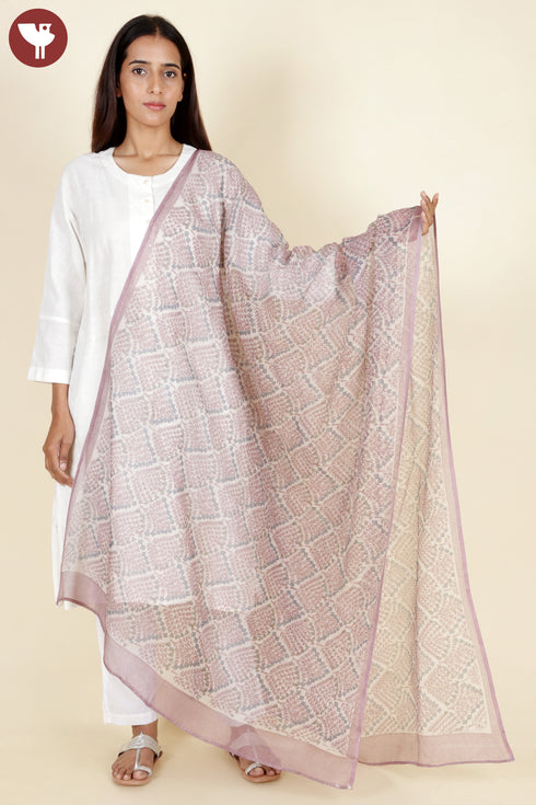 Kota Doria Dupatta In Floral Block Print