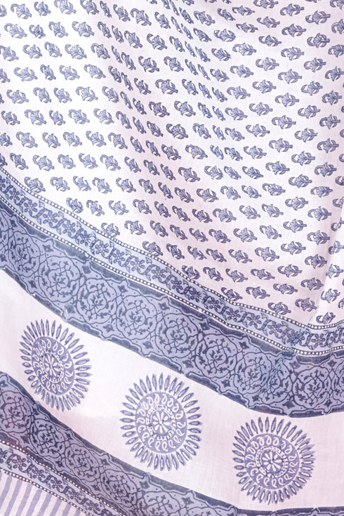 Mulmul Cotton Dupatta In Floral Block Print