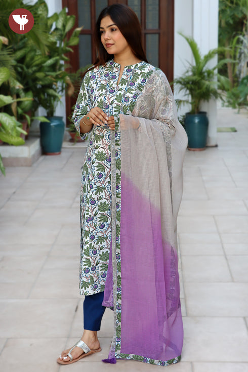 Kota Cotton Ivory & Purple Ombre Dupatta