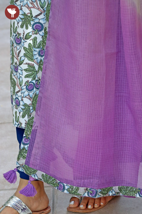 Kota Cotton Ivory & Purple Ombre Dupatta