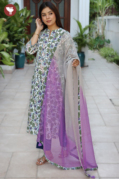 Kota Cotton Ivory & Purple Ombre Dupatta