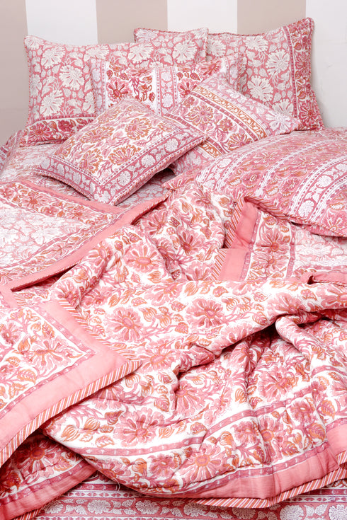 40s Cotton Pillow Cover in Floral Block Print