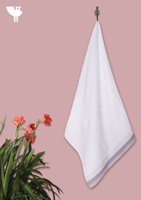 Handloom Cotton Bath Towel With Block Print Border