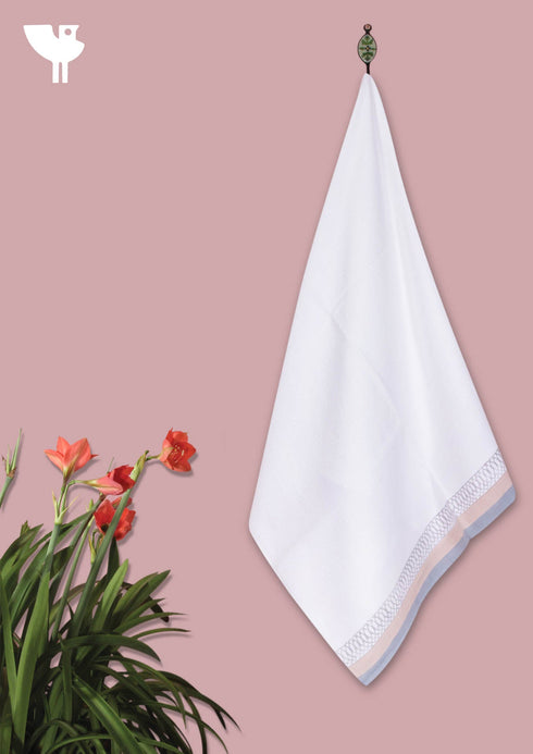 Handloom Cotton Bath Towel With Block Print Border