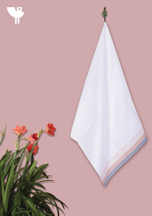 Handloom Cotton Bath Towel With Block Print Border