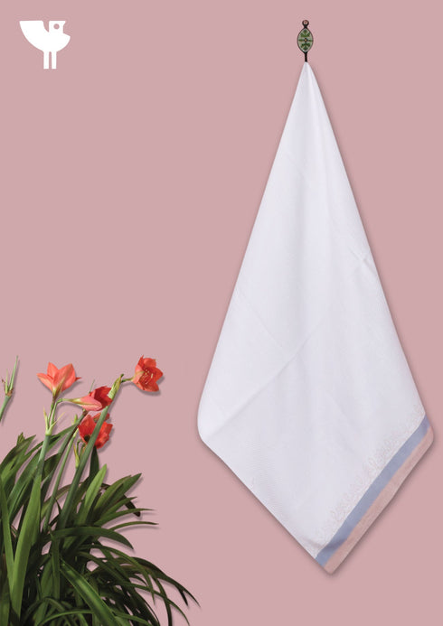 Handloom Cotton Bath Towel With Block Print Border