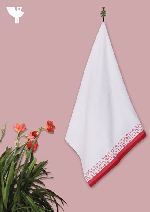 Handloom Cotton Bath Towel With Block Print Border