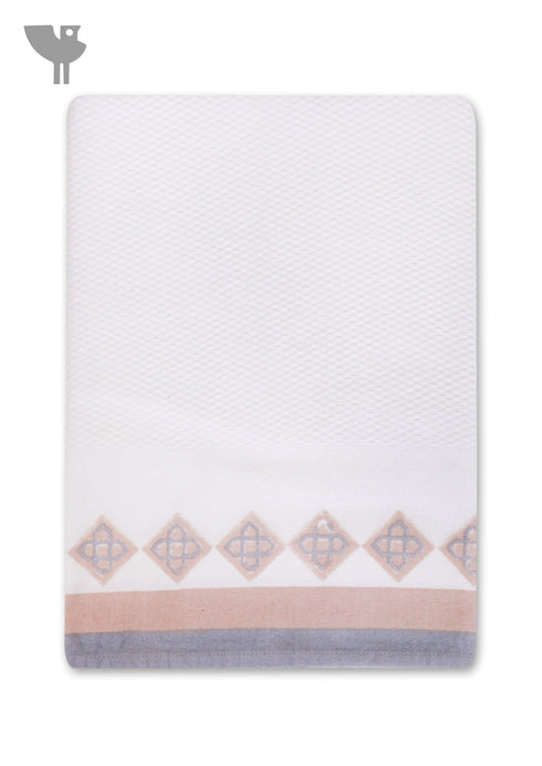 Handloom Cotton Bath Towel With Block Print Border