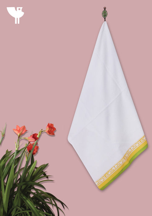 Handloom Cotton Bath Towel With Block Print Border
