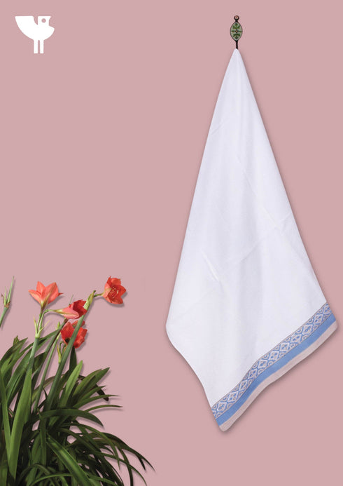 Handloom Cotton Bath Towel With Block Print Border