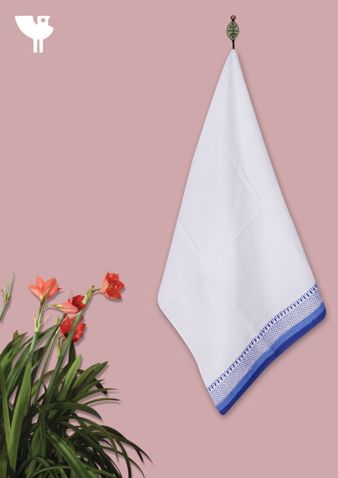 Handloom Cotton Bath Towel With Block Print Border