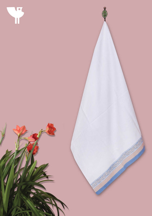 Handloom Cotton Bath Towel With Block Print Border