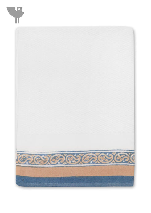 Handloom Cotton Bath Towel With Block Print Border