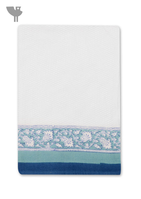 Handloom Cotton Bath Towel With Block Print Border