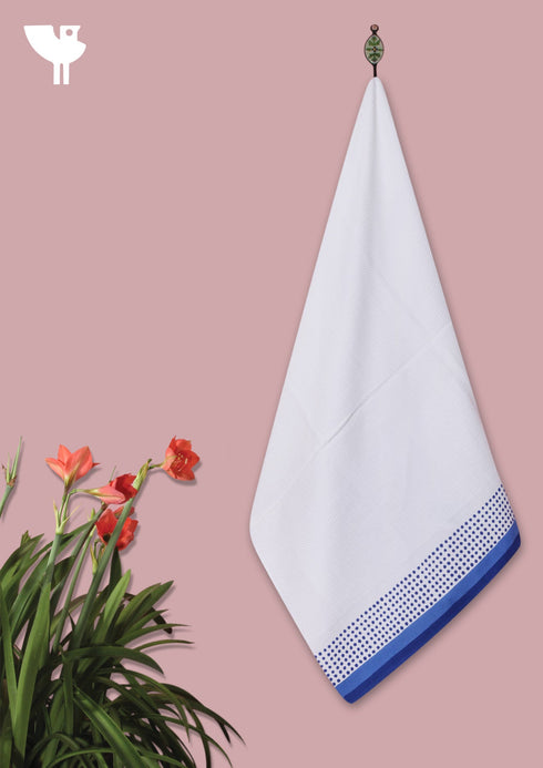 Handloom Cotton Bath Towel With Block Print Border