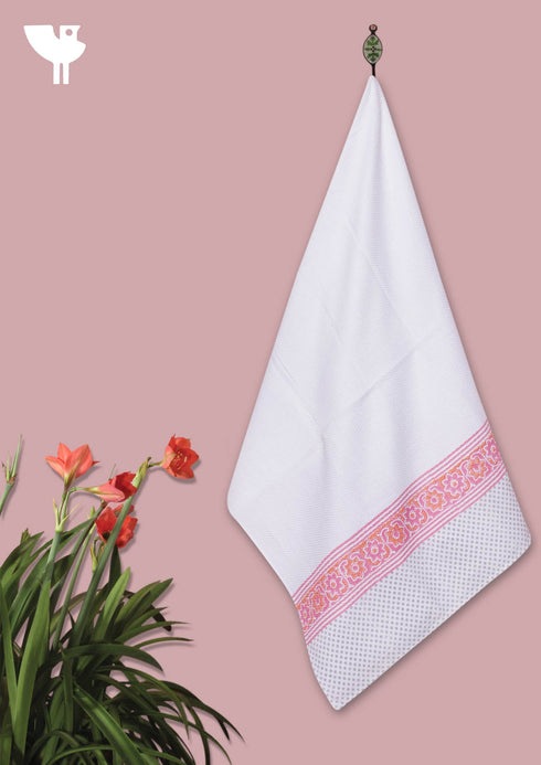 Handloom Cotton Bath Towel With Block Print Border