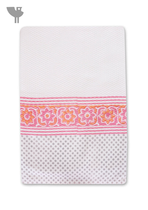 Handloom Cotton Bath Towel With Block Print Border
