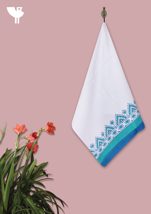 Handloom Cotton Bath Towel With Block Print Border