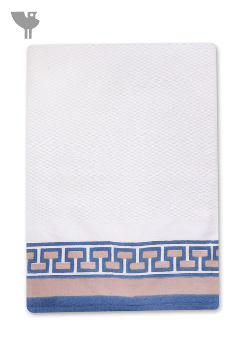 Handloom Cotton Bath Towel With Block Print Border
