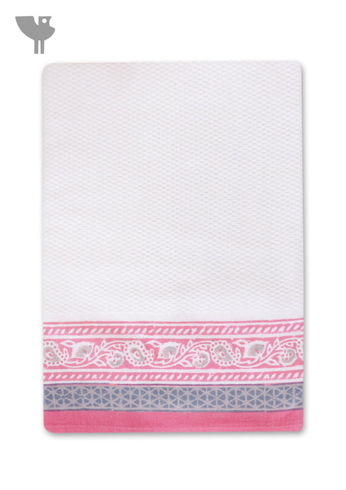 Handloom Cotton Bath Towel With Block Print Border