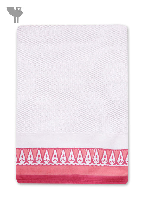 Handloom Cotton Bath Towel With Block Print Border