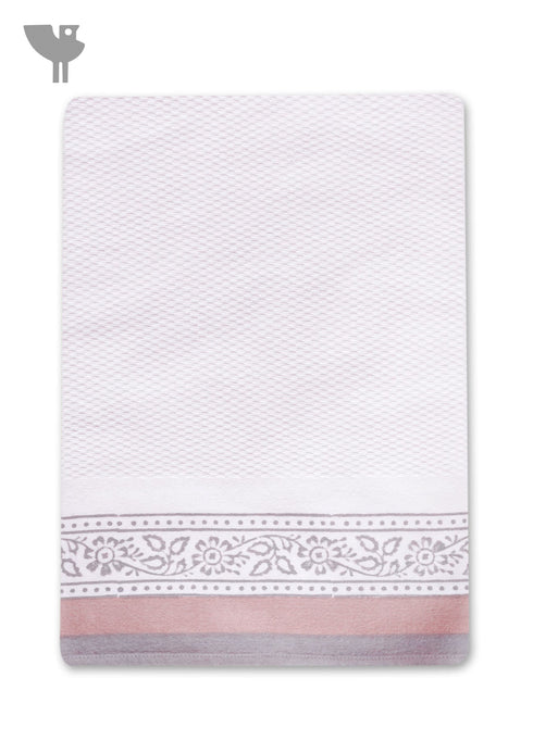 Handloom Cotton Bath Towel With Block Print Border