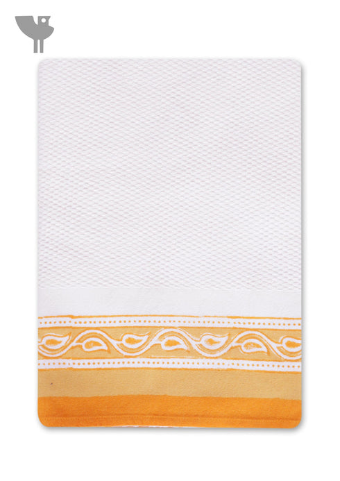 Handloom Cotton Bath Towel With Block Print Border