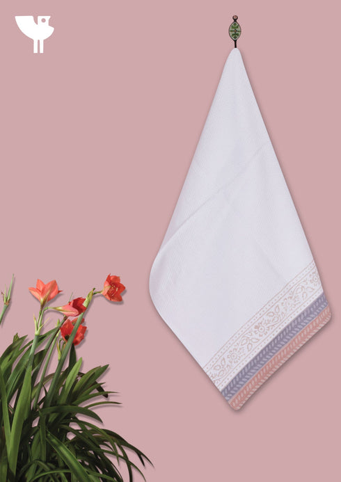 Handloom Cotton Bath Towel With Block Print Border