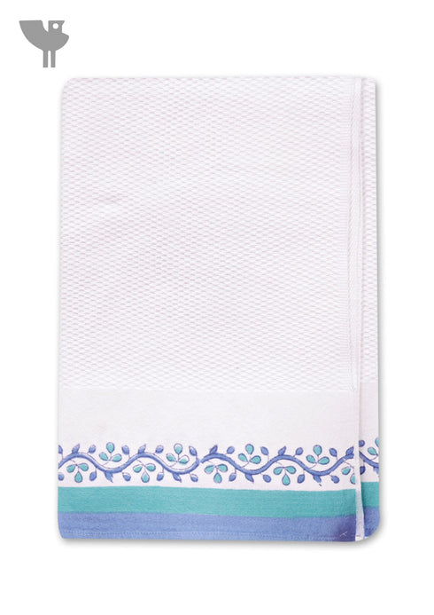 Handloom Cotton Bath Towel With Block Print Border