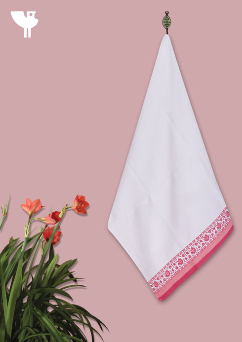 Handloom Cotton Bath Towel With Block Print Border