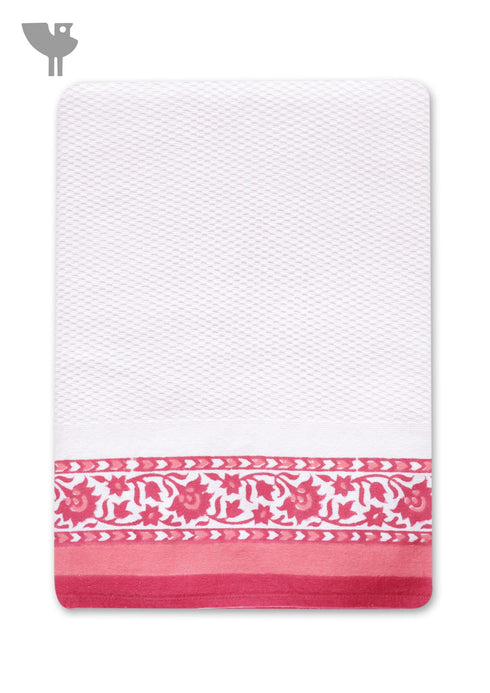 Handloom Cotton Bath Towel With Block Print Border