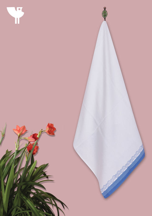 Handloom Cotton Bath Towel With Block Print Border