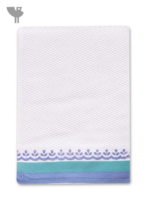 Handloom Cotton Bath Towel With Block Print Border