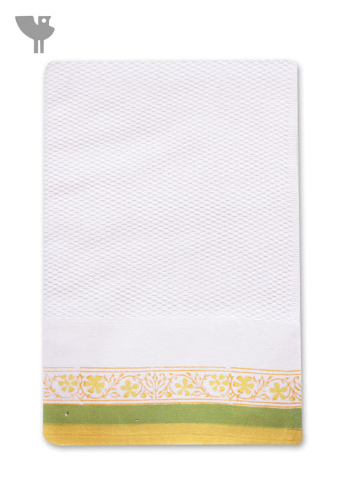 Handloom Cotton Bath Towel With Block Print Border