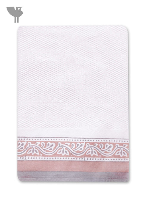 Handloom Cotton Bath Towel With Block Print Border