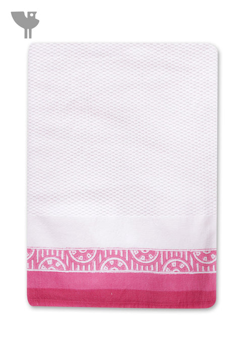 Handloom Cotton Bath Towel With Block Print Border