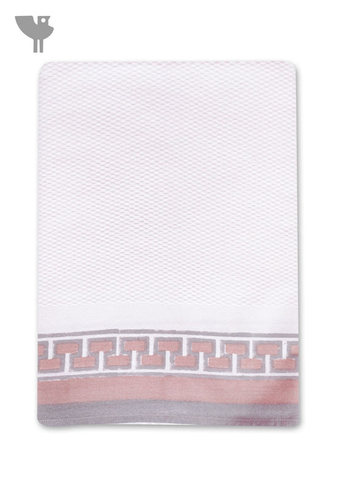 Handloom Cotton Bath Towel With Block Print Border