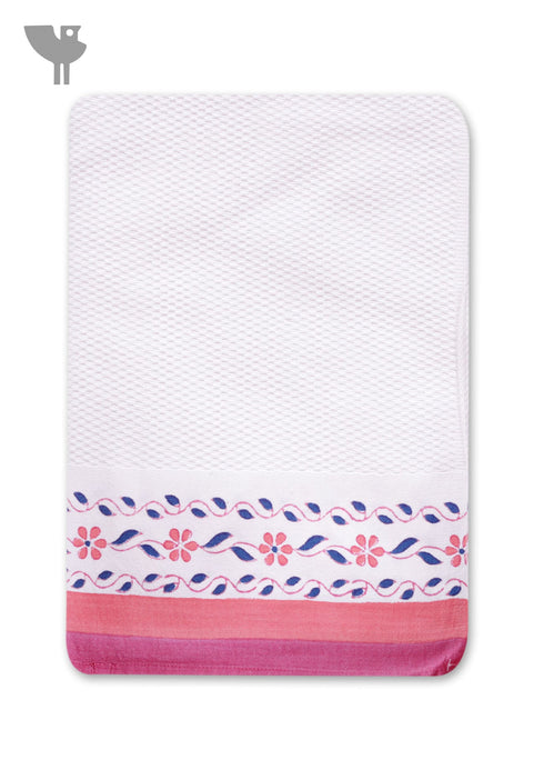 Handloom Cotton Bath Towel With Block Print Border