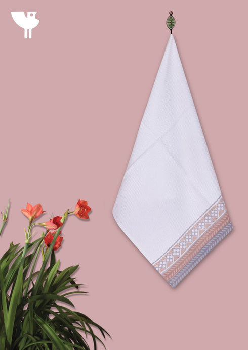 Handloom Cotton Bath Towel With Block Print Border