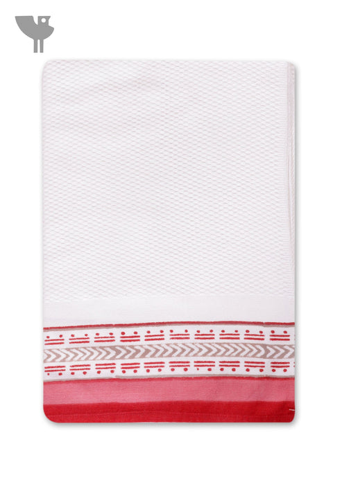 Handloom Cotton Bath Towel With Block Print Border