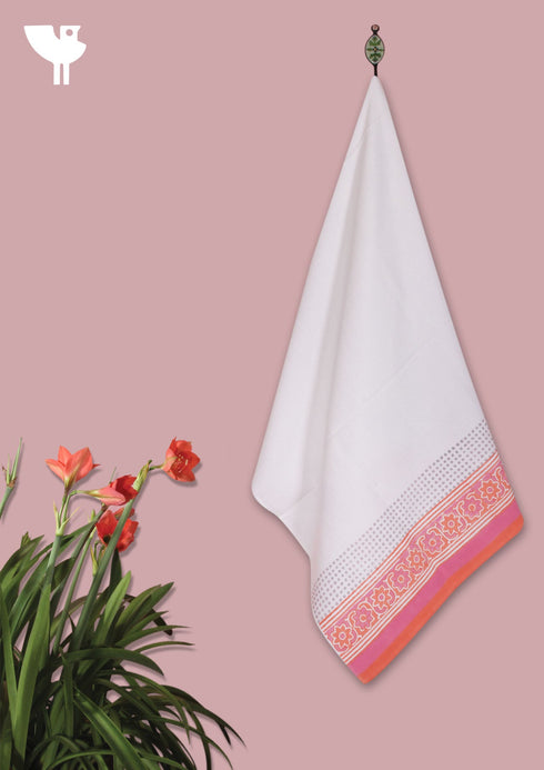 Handloom Cotton Bath Towel With Block Print Border
