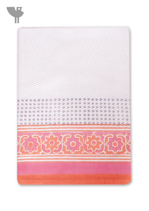 Handloom Cotton Bath Towel With Block Print Border