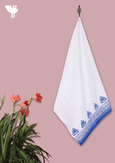 Handloom Cotton White & Blue Bath Towel